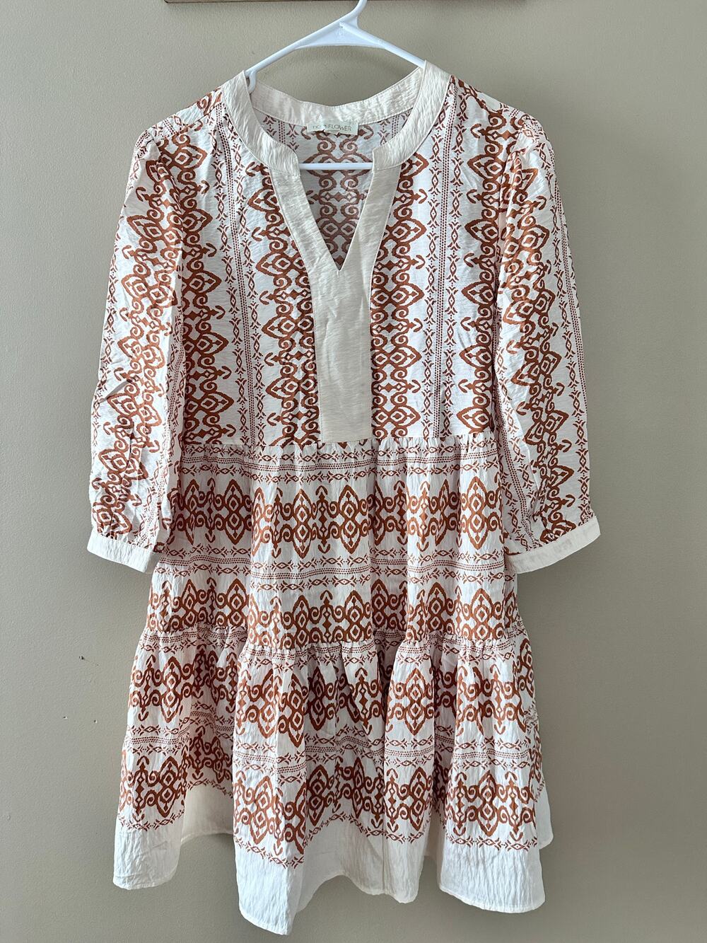 Fig & Flower White Rust Patterned Tiered Tunic Dress